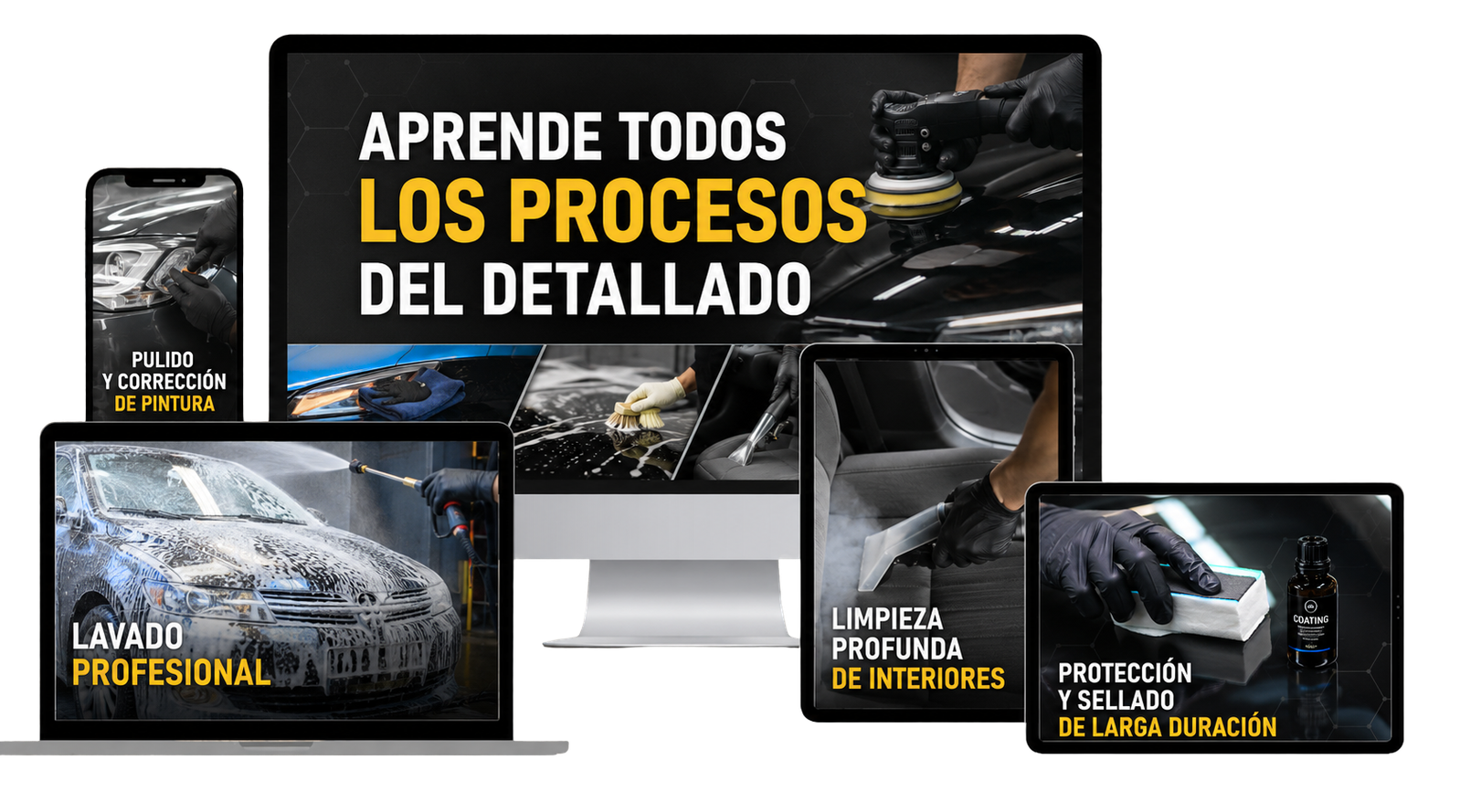 Curso de Car Detailing visto en computador, tablet y celular